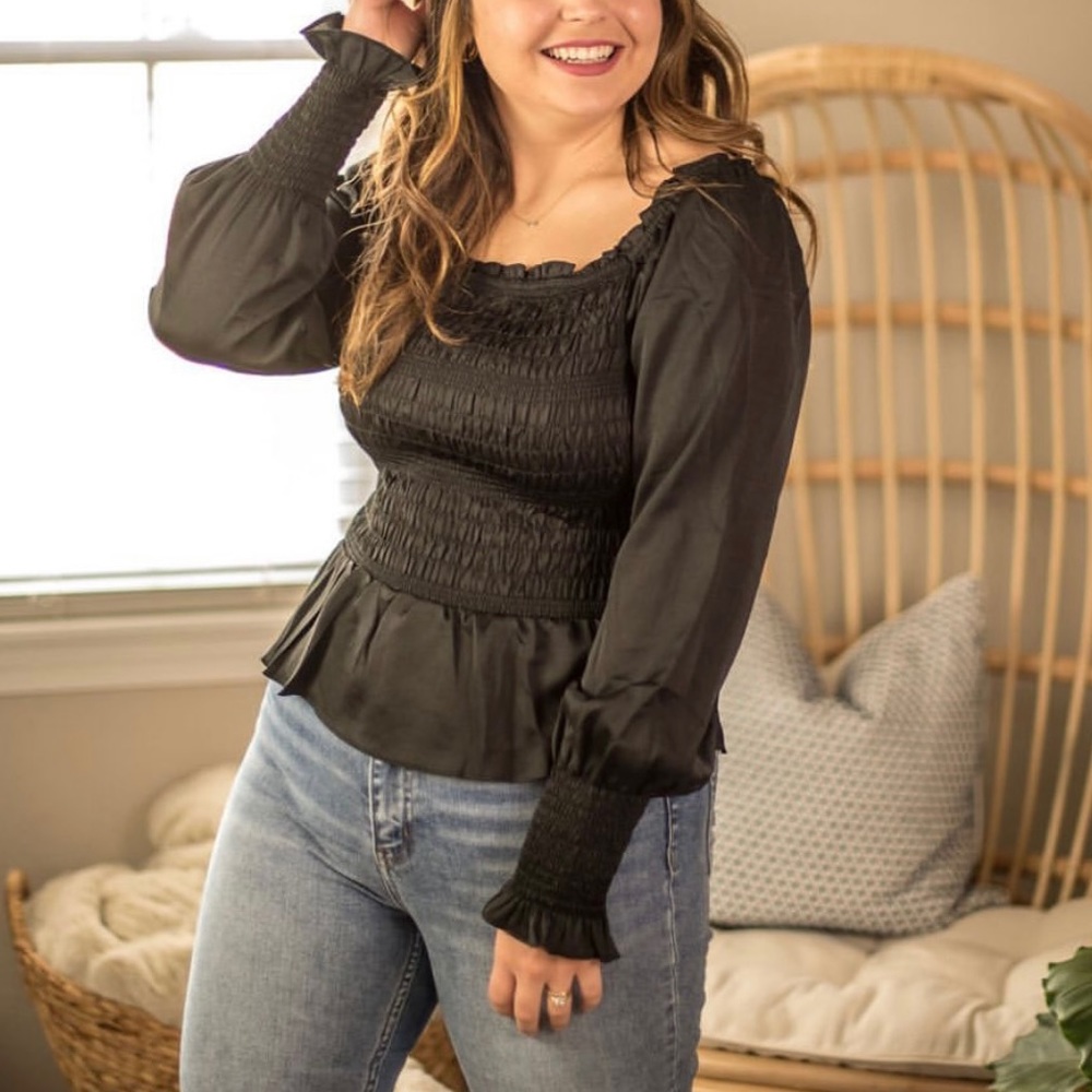 Black smocked top
